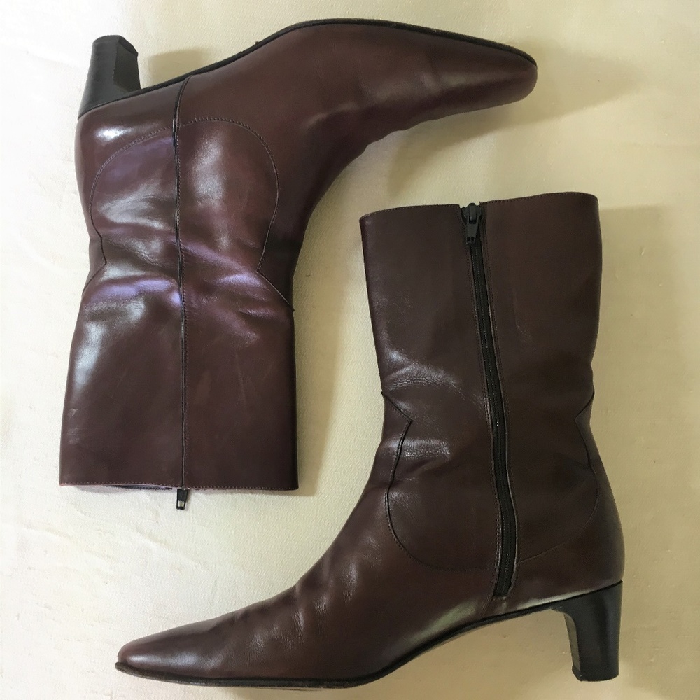 Cole Haan Square Toe Brown Leather Mid Calf Boots
